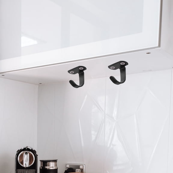 Baluue 10Pcs Under Cabinet Mug Hooks Black Stainless Steel with Screws for Easy Installation