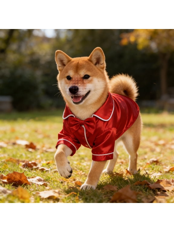 Red Satin Dog Pajamas Soft Lapel Comfortable Two-Legged Pet Sleepwear