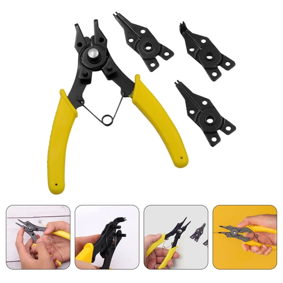Baluue 1Set Spring Loaded Circlip Pliers Kit with Convenient Storage Bag for Automotive Repair Yellow