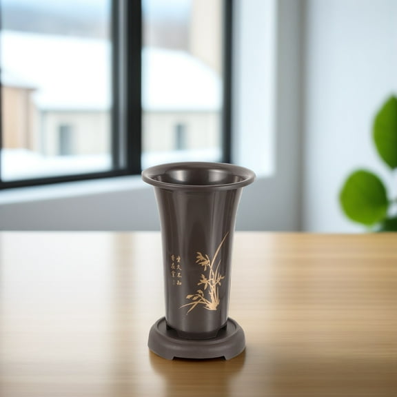 Baluue 2Sets Ceramic Orchid Planter Pot Coffee Color with Efficient Drainage for Indoor Use