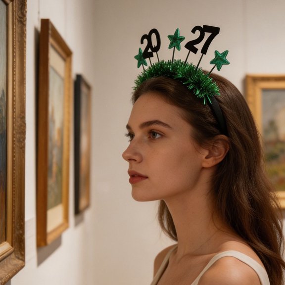 Baluue Happy 2027 Green New Year Headband with Starry Vibe for Parties