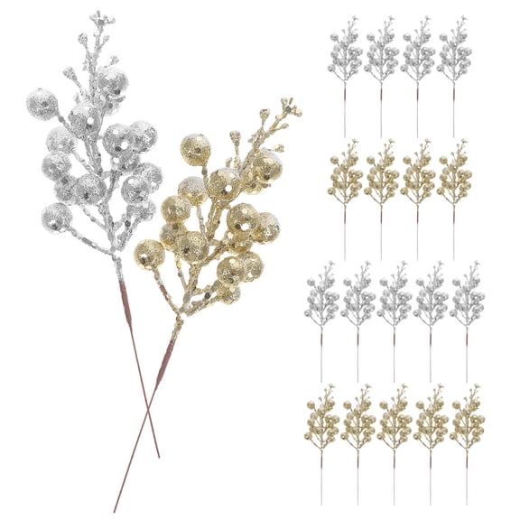 Baluue Foam Glitter Berry Stem Decorations, 20 Pieces for Crafting, Floral Arrangements and Projects