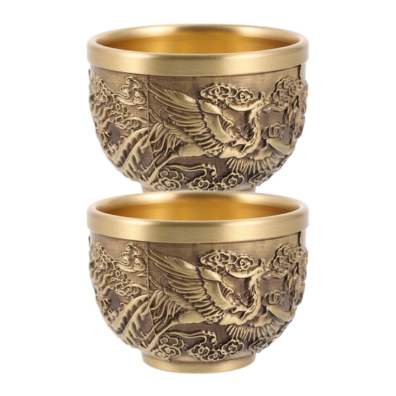 Baluue Set of 2 Copper Tea Cups Vintage Chinese Style Decorative Drinkware for Home and Storage Use
