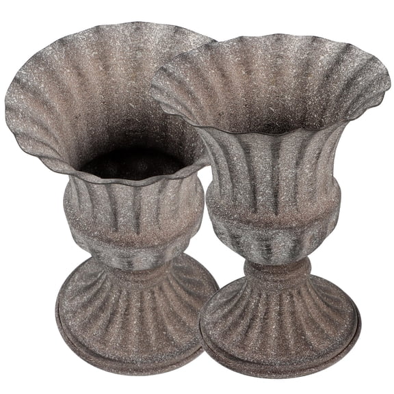 Baluue 2Pcs Dark Grey Iron Cemetery Flower Vase with Stable Base for Outdoor Memorial Decorations