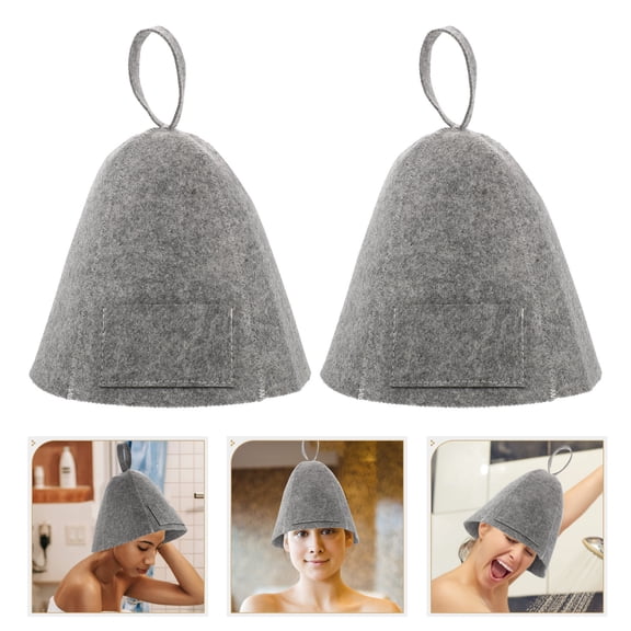 Baluue 2Pcs Felt Sauna Hat Women Grey Quick Dry Breathable Protect Scalp and Hair Sauna