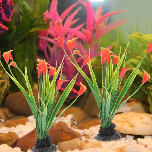 Baluue 2Pcs Fishtank Accessories Black Background Lily Orange Lifelike Appearance Aquarium Decor Offices