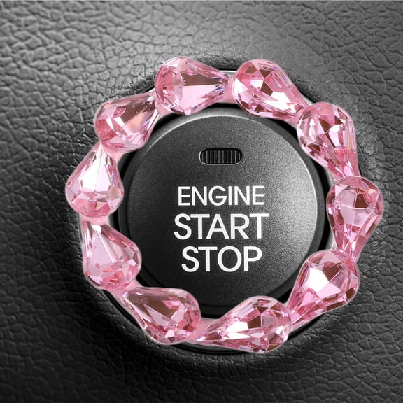 Baluue 2Pcs Pink Bling Crystal Ignition Switch Decorative Ring Car Interior Accessories