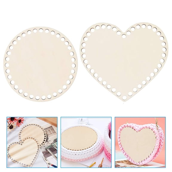 Baluue Crochet Bag Bottom Wood Circle and Heart Assorted Color 2Pcs 6.3X6.3in 14X14cm