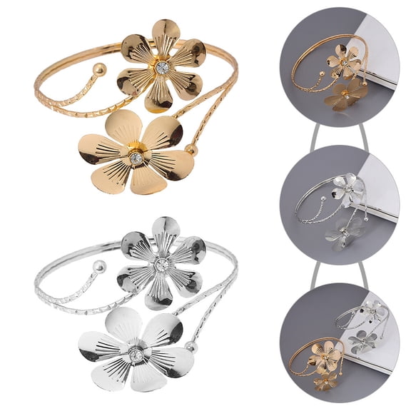 Baluue 2pcs Rhinestone Flower Arm Cuffs for Women, Elegant Open Arm Bangles, Trendy Accessories for Outfits and Special Events