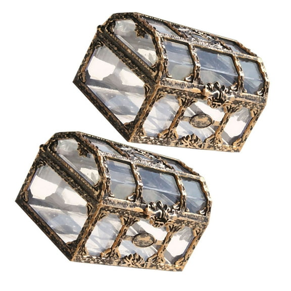 Baluue 2pcs Small Treasure Chest Box Dark Brown Plastic for DIY Design and Pirate Themed Parties