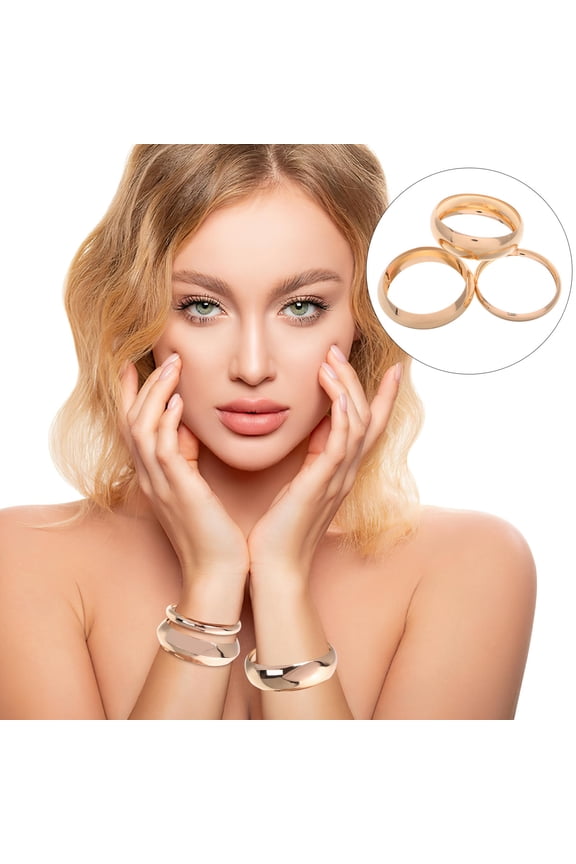 3Pcs Minimalist Wide Golden Bangle Bracelets Chunky Stackable Plain Hoop Metal Bracelets for Decor