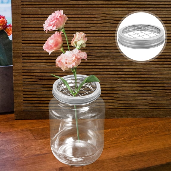 Baluue 4Pcs Plated Silver Mason Jar Flower Frog Lid Insert for Canning Jars Smooth Rounded Edges