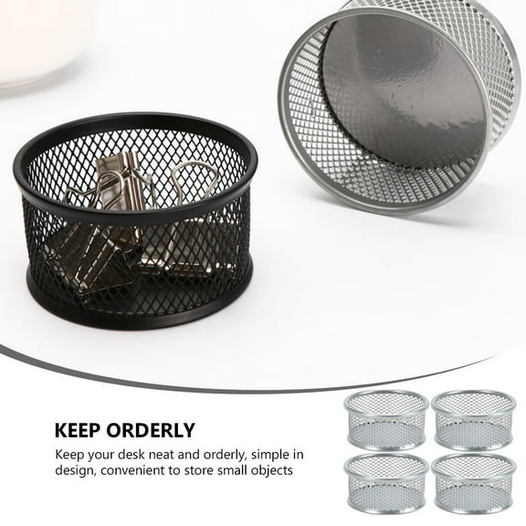 Baluue 4Pcs Silver Paper Clip Basket Mesh Desk Organizers for Storage