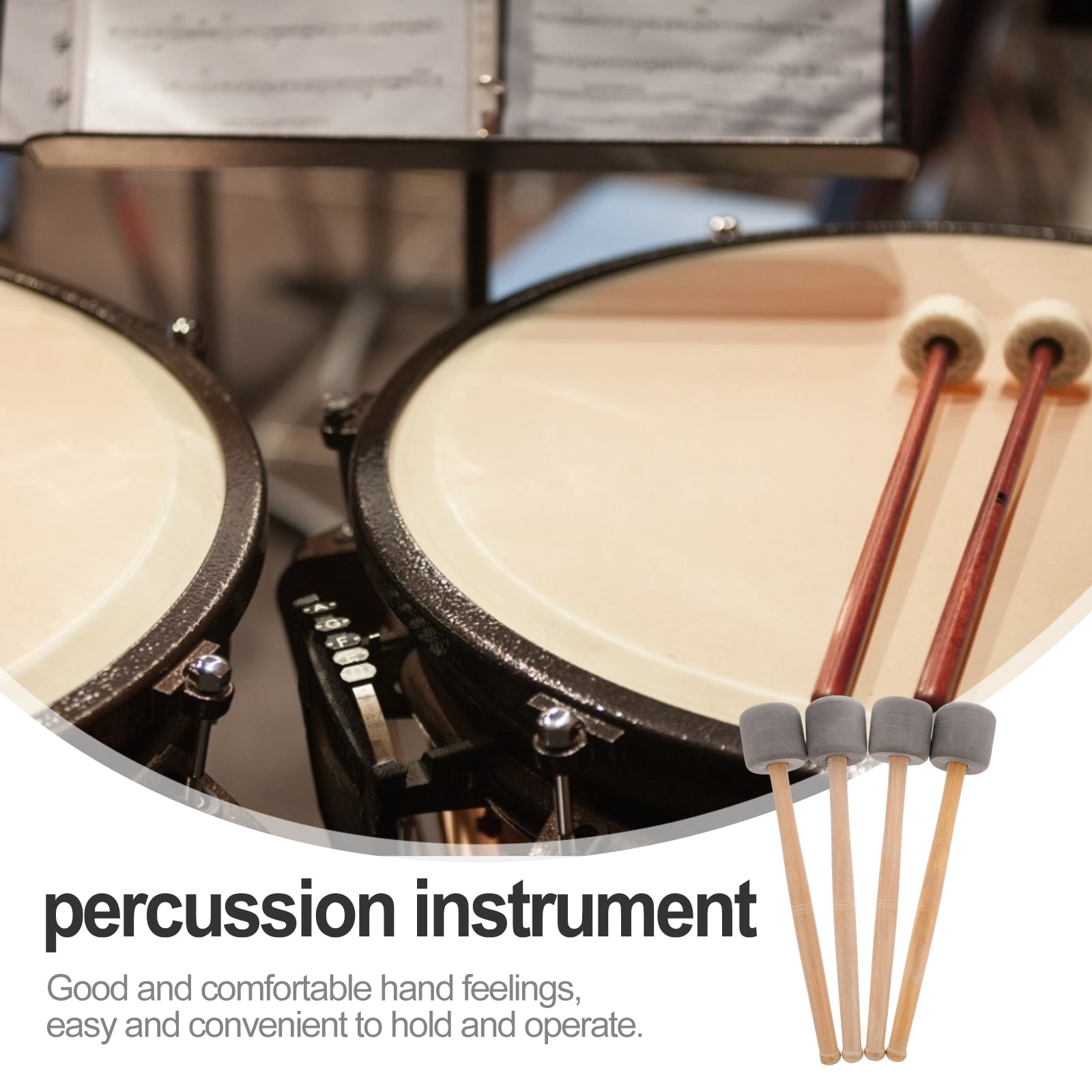 Baluue 4-Piece Percussion Drumsticks Set with Wooden Handles Grey Bass Drum Accessories for Drummers