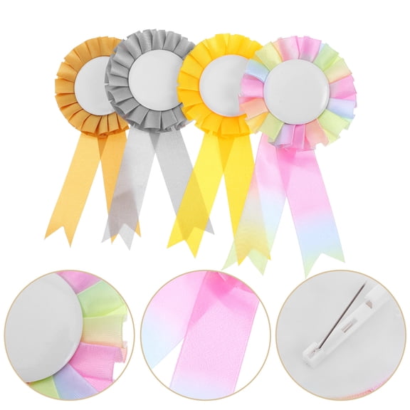 Baluue 4-Pack Medal Award Ribbons with Rosette, Multi-Color Ribbon Set for Sports, Competitions, and Recognition