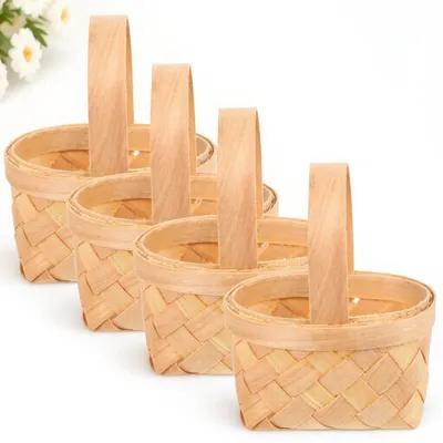 Baluue Set of 4 Woven Flower Hand Baskets in Khaki for Wedding, Proposal, and Special Occasions