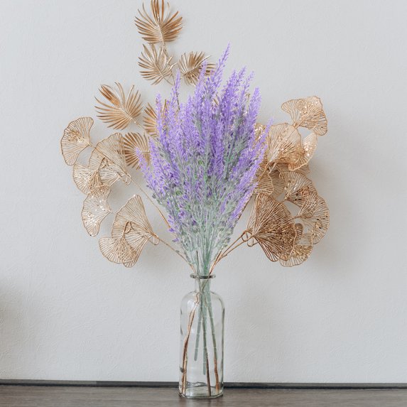 Baluue Set of 5 Faux Lavender Shrubs, Realistic Artificial Plants, Plastic Decorative Floral Arrangements for Home and Office