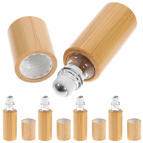 Baluue 5Pcs Essential Oil Roll on Bottle Light Brown Bamboo Convenient Travel Storage Use