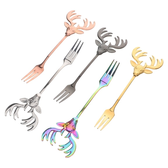 Baluue Set of 5 Black Stainless Steel Salad and Fruit Forks, Flatware for Family Meals and Everyday Use