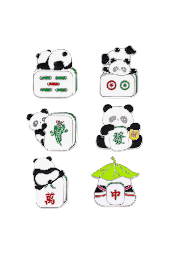 6-Piece Panda Brooch Pin Set, Chinese Style Zinc Alloy Jewelry Accessories for Young Adults and Students