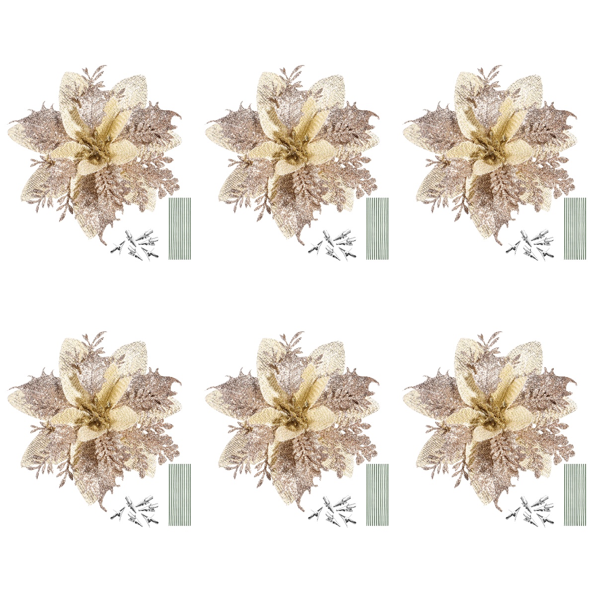 Toyandona 36 Fiori Di Stella Di Natale Artificiali Con Glitter Oro - Decorazioni Per Albero E Festa, 13 Cm