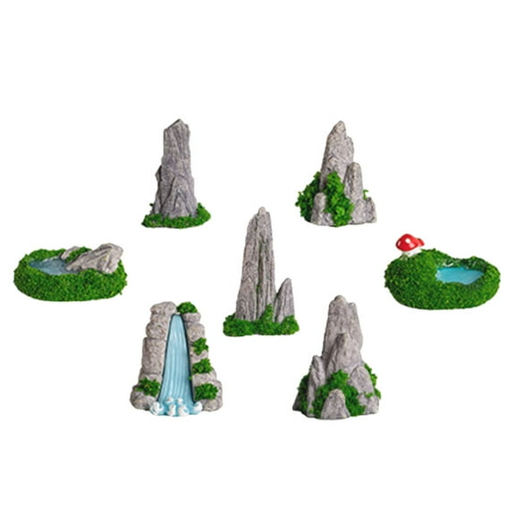 Baluue 7Pcs Fish Tank Resin Decoration Assorted Color Mountain Shape for Pet Owners Micro Landscape Style
