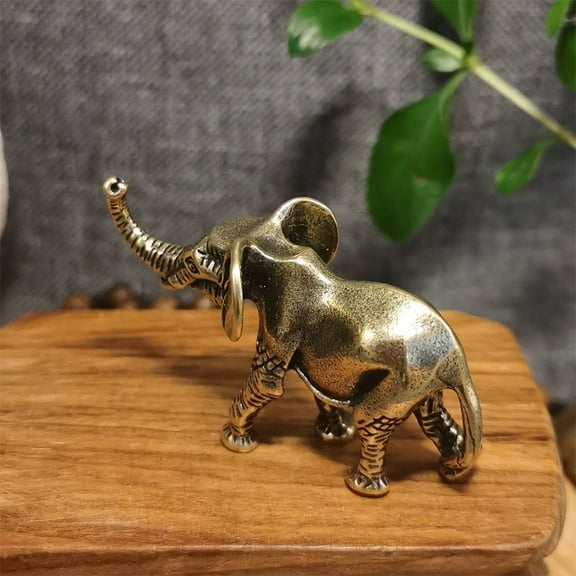 Baluue Brass Elephant Desktop Ornament Golden Small Elephant Decor with Smooth Finish