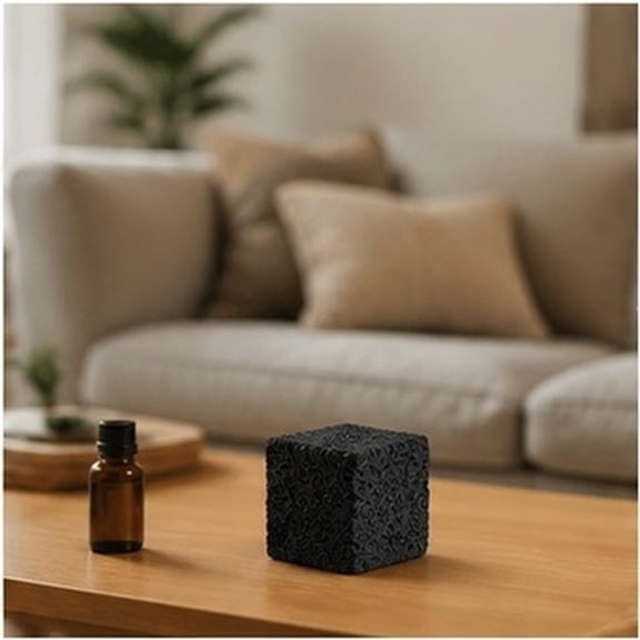 Baluue Compact Black Lava Stone Diffuser for Home Decor, Desk Display, and Travel