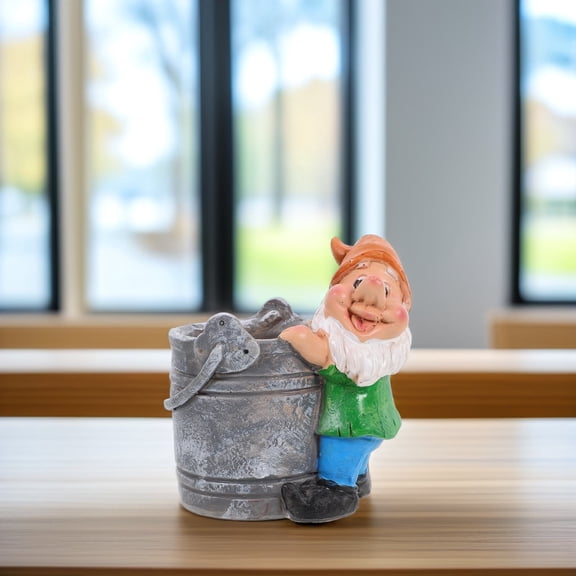 Baluue Garden Gnome Statue Resin Barrel Shape Planter For Office Space And Home Decor 1Pack