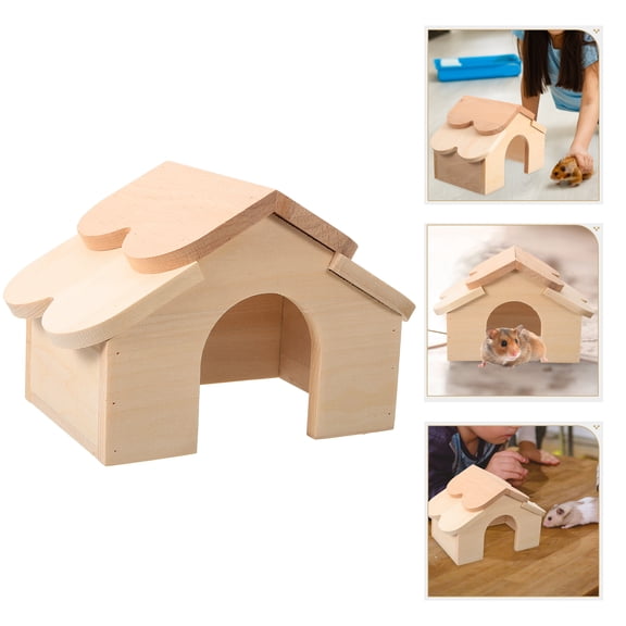 Baluue Small Pet Hiding Place Hamster Hut Light Yellow Wood Sleeping Area Small Animals 1Set