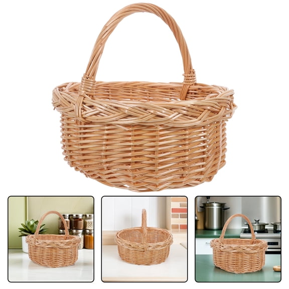 Baluue Hand Woven Vintage Flower Basket Brown Willow Picnic Storage Basket with Carrying Handle