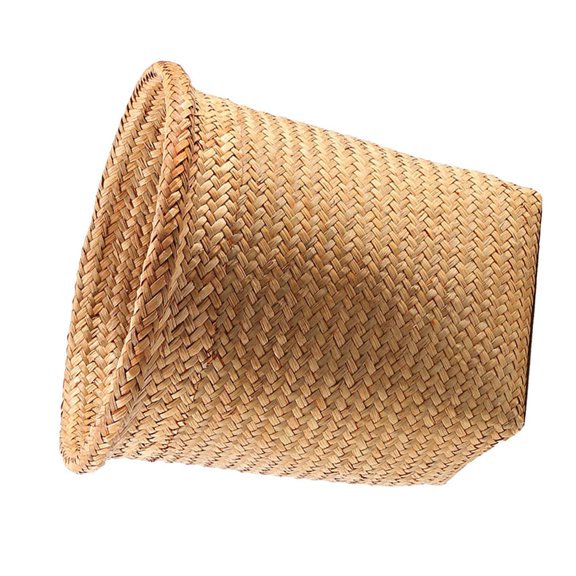 Baluue Khaki Round Woven Straw Basket Laundry Storage Bin with Fine Texture for Home Organization