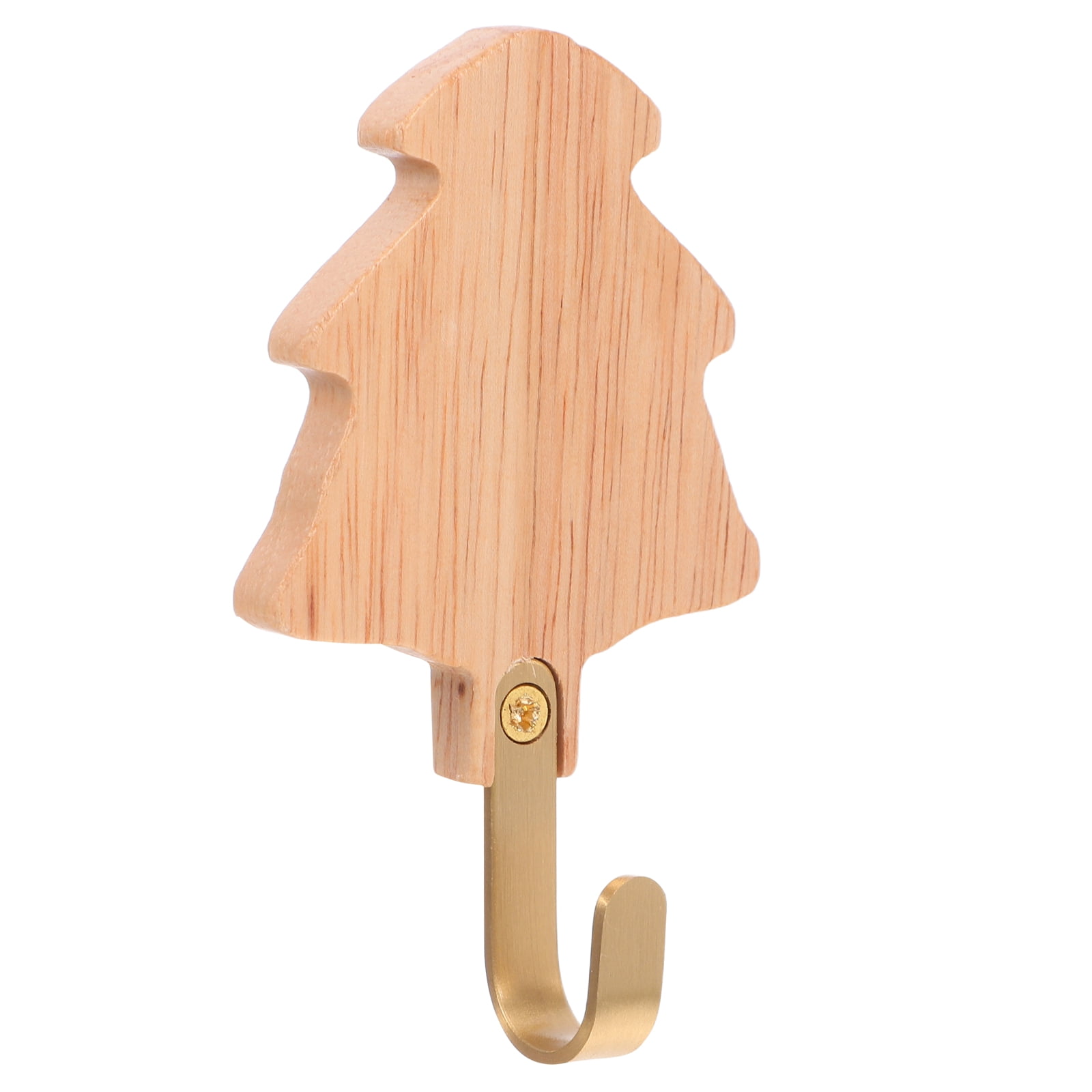 Baluue Light Brown Walnut Wood Wall Hooks with Brass Tree Branch Design ...