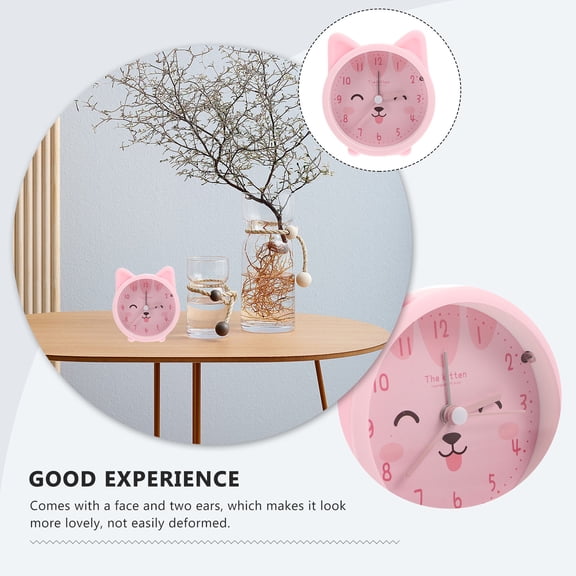 Baluue Adorable Kitten Ear Silent Alarm Clock Battery Not Included Desktop Timepiece