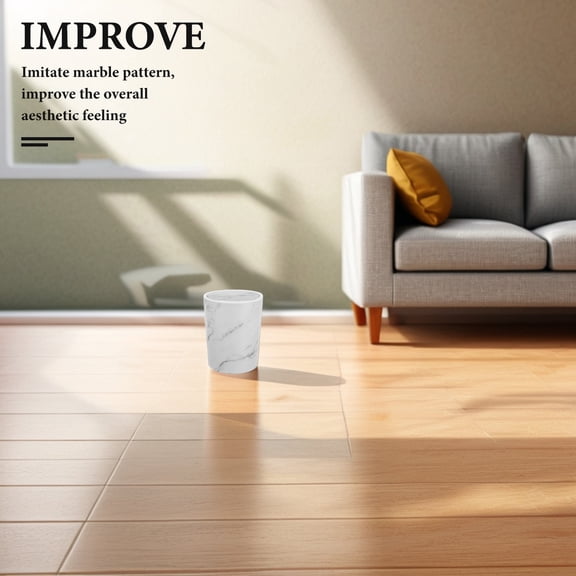 Baluue Marble Pattern Swing-Top Trash Can Home Office Living Room Bathroom Waste Basket White