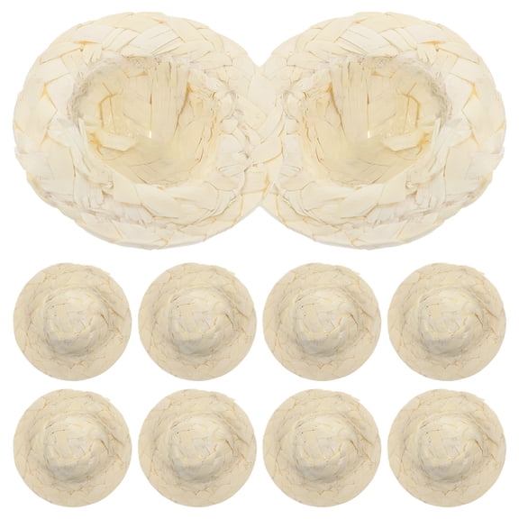 Baluue 10Set Dolls Straw Hats Beige Hair Accessory for Home Decoration Party Supplies