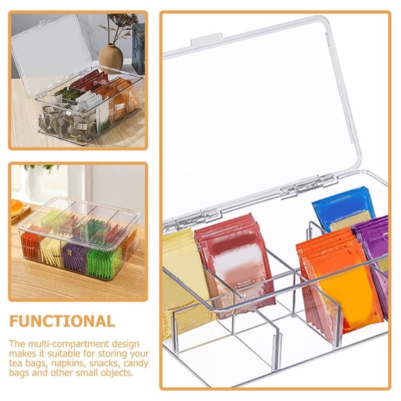 Baluue Modern Clear Tea Box with Compartments for Storing Tea Bags and Sundries