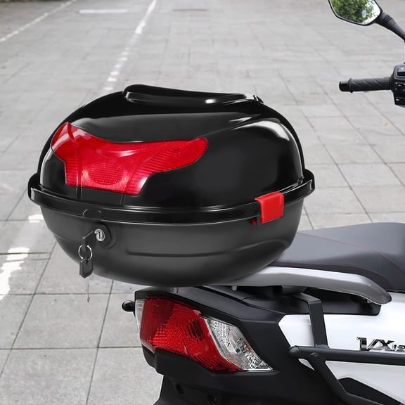 Baluue Scooter Trunk Black Motorcycle Rear Case Weatherproof Storage Box with Reflective Light Feature