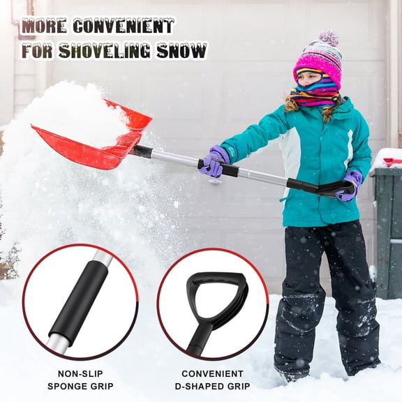 Baluue Red Adjustable Handle Snow Shovel for Efficient Snow Removal and Ice Scraping, Winter Tool