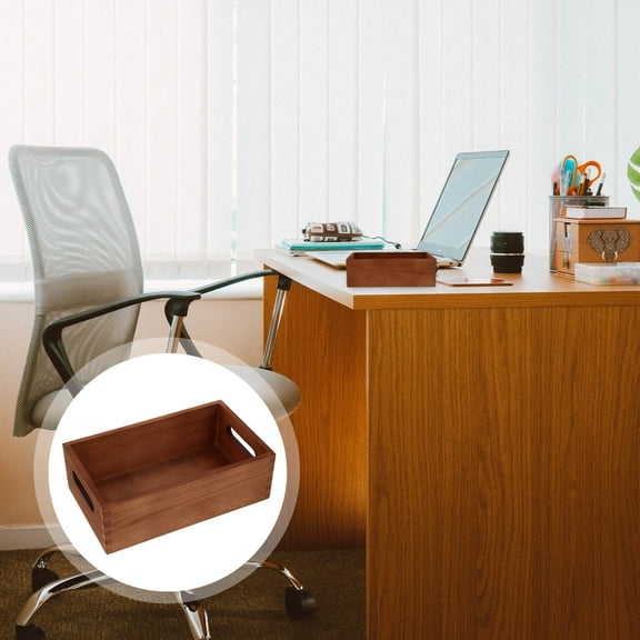 Baluue Coffee Wood Crate Storage Box Organizer for Office Supplies and Sundries