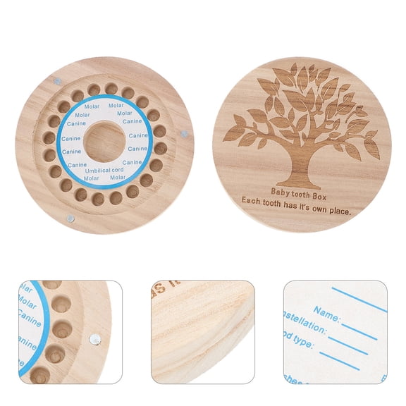 Baluue Wooden Tooth Box Keepsake for Baby Teeth Storage Portable Durable Craftsmanship 4.5x4.5x2 inches