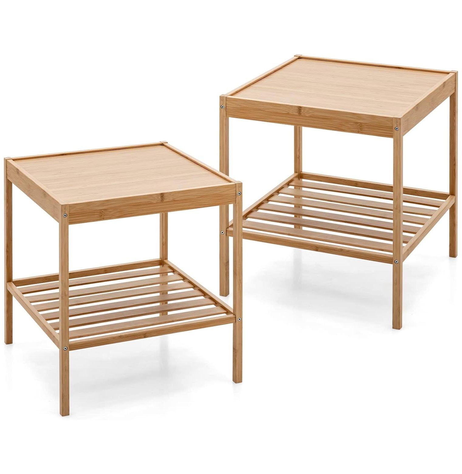 BalyFovin Bamboo Nightstand Set of 2, End Table with Lower Storage