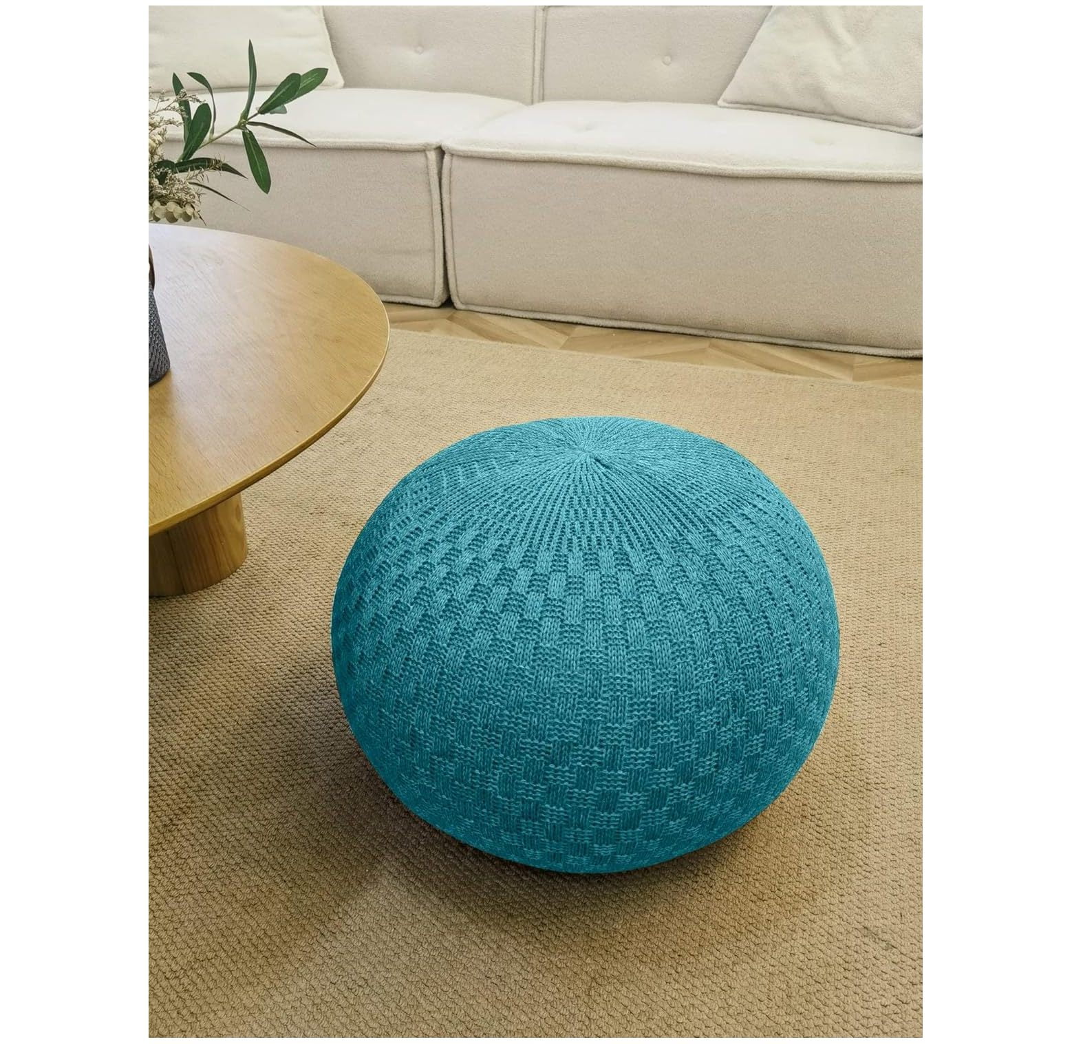 BalyFovin Floor Poufs for Sitting,Hand Knitted Pouf for Living Room,Φ19