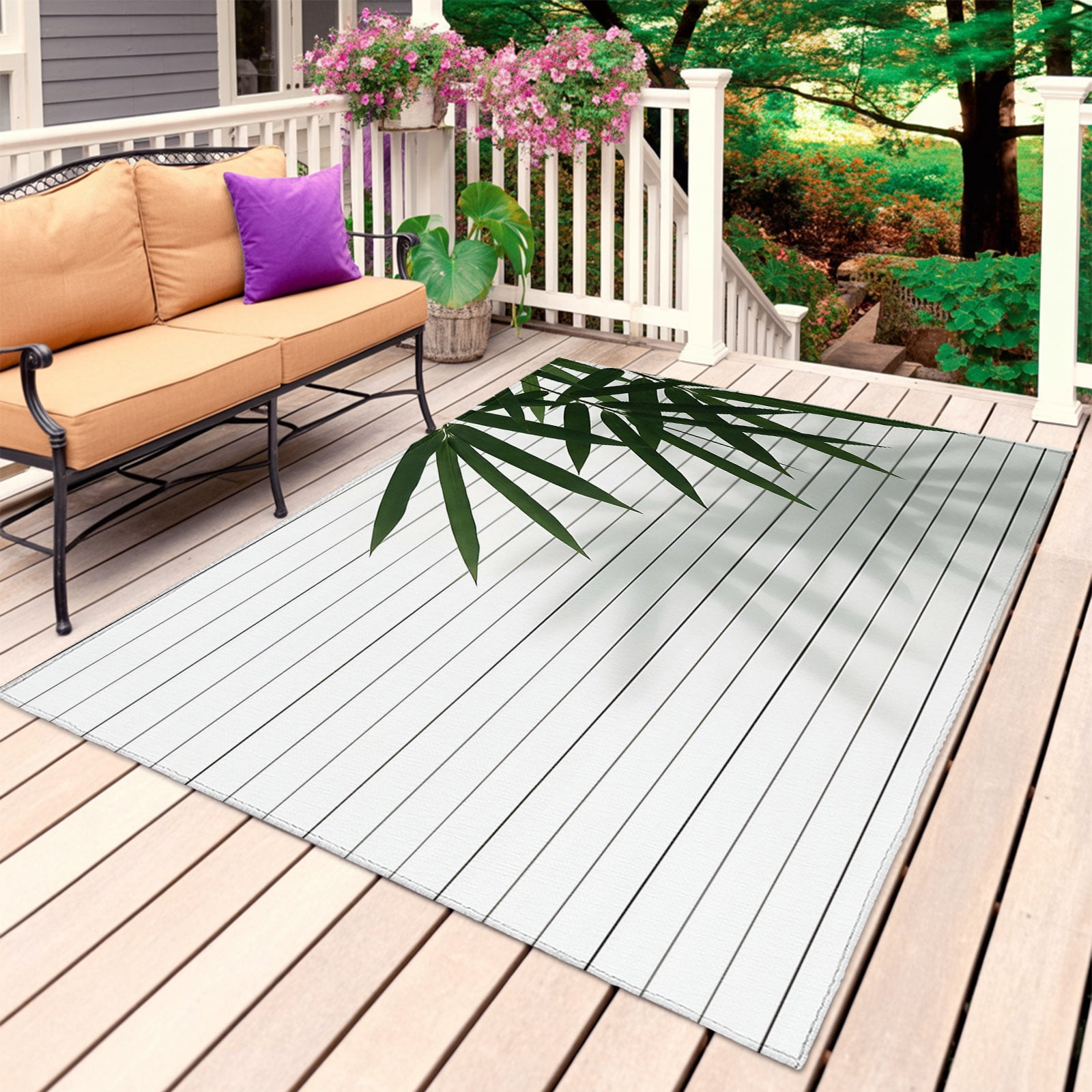 Bam Boo Leaf Outdoor Rug for Patio/Deck/Porch, Non-Slip Large Area Rug ...