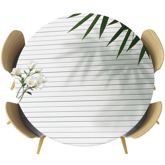 Bam Boo Leaf Round Tablecloth 36-44 Inch Round Fitted Table Cloth with Elastic Edge, Japanese Zen Plants Minimalist Art Waterproof Table Cover Protector for Outdoor Picnic Party Dining
