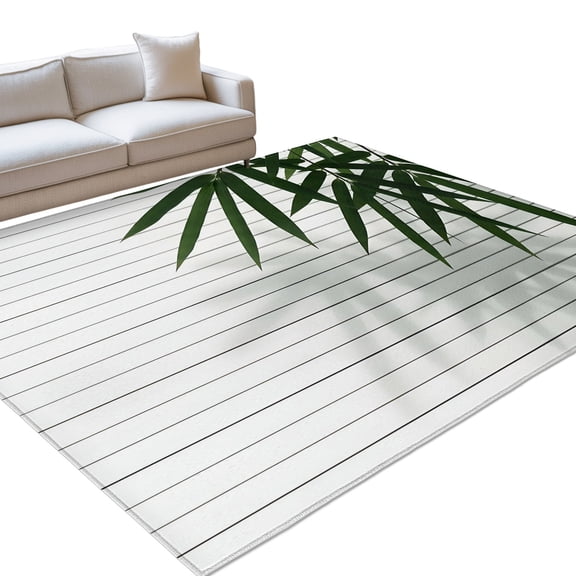 Bam Boo Leaf Washable Rug 9x12 Area Rug for Living Room Bedroom Non Slip Indoor Floor Rectangle Carpet Soft Low Pile Large Japanese Zen Plants Minimalist Art Entryway Rugs for Dining Room Office Home