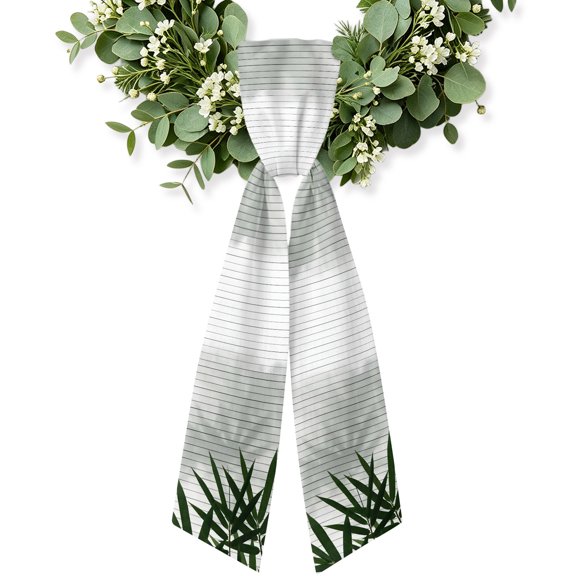 Bam Boo Leaf Wreath Sash for Front Door, Japanese Zen Plants Minimalist Art Wreath Bow Accent for Fall Christmas Holiday Door Decor, Ribbon Sash for Wreaths, Porch Home Decoration