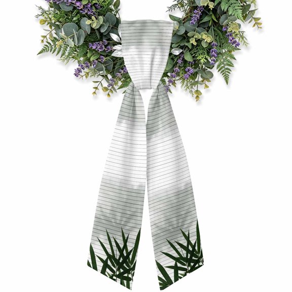 Bam Boo Leaf Wreath Sash for Front Door, Japanese Zen Plants Minimalist Art Wreath Bow Holiday Garland Ribbon Wreath Accessories for Home Yard Porch Doorway Fall Christmas Decorations Gifts