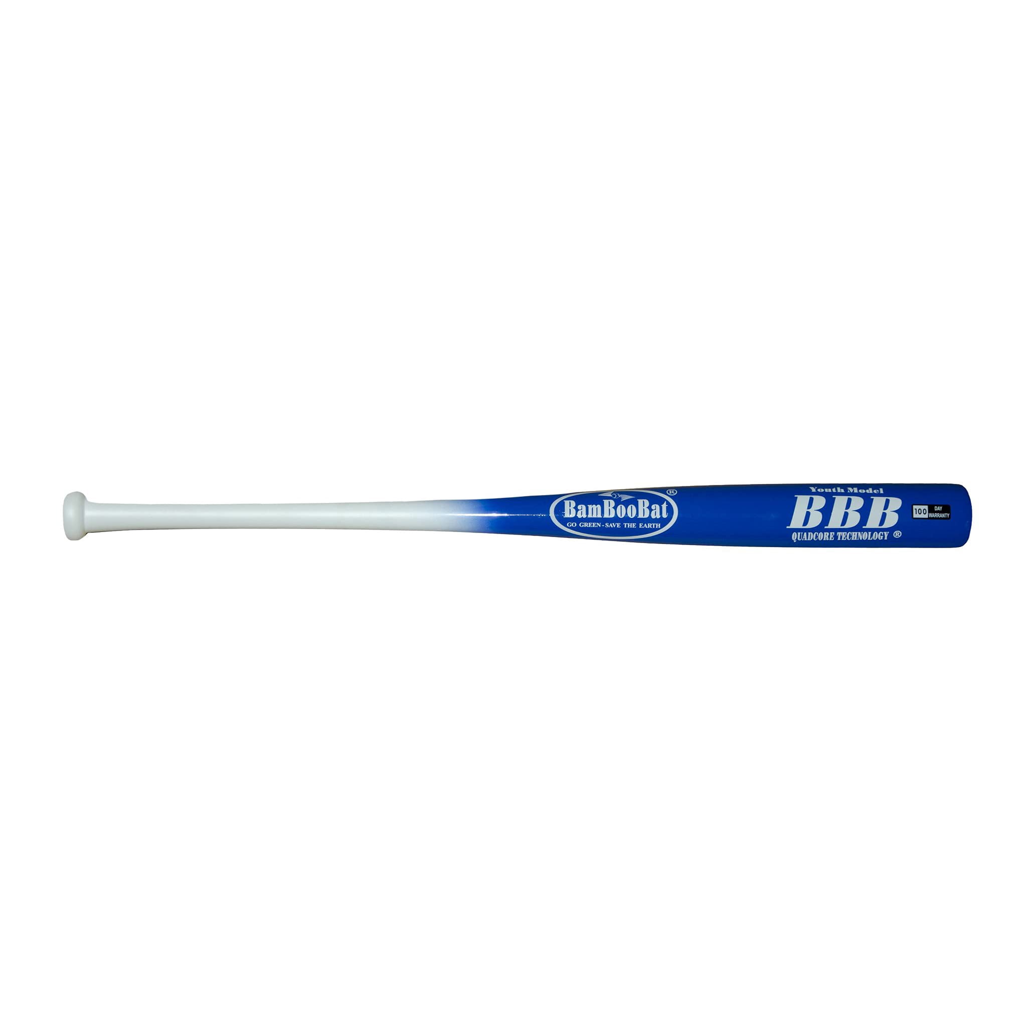 BamBooBat by Pinnacle Sports Equipment INC. Youth Durable Bamboo Baseball Bat for Players Aging 5-13 Years Old, White Handle/Royal Barrel, 29 Inch, YHWBU29