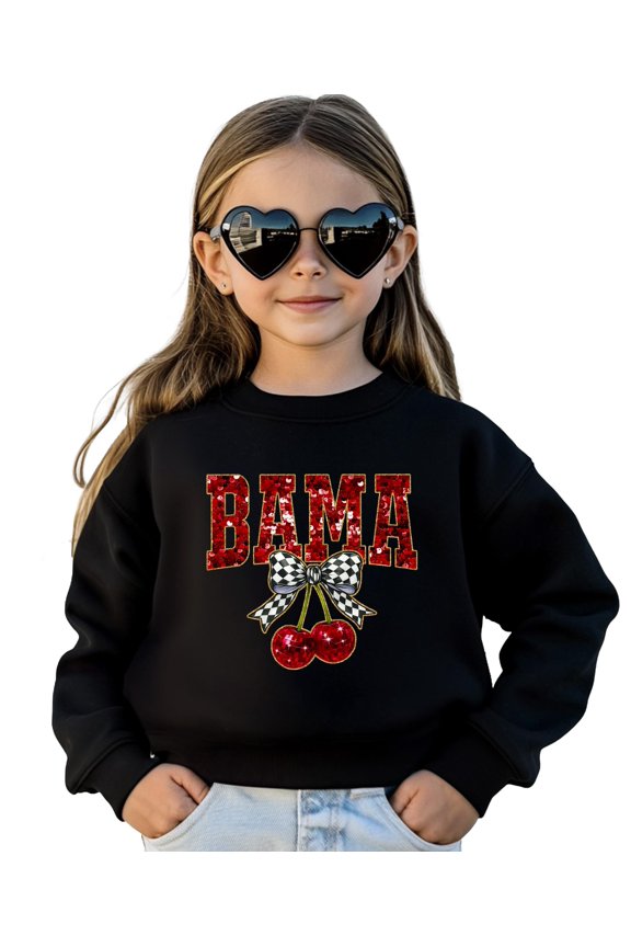 Bama Red Ink-Printed Sequins Sweatshirt for Women & Teens Alabama Fall Sports Sweater Black Sweatshirt Youth Large